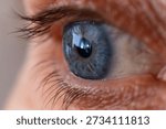 A mesmerizing blue eye in close-up, capturing a deep and captivating gaze.