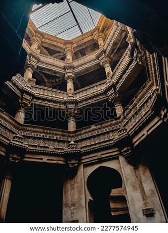 Mesmerizing inside view of Adalaj stepwell, situated in Gandhinagar, Gujarat, India. Known for its rich architecture.