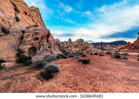 The mesmerizing red rock layers and formations of the desert landscape at the Valley of Fire State Park near Las Vegas, Nevada USA.