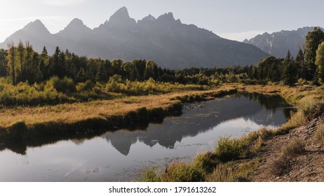 A Mesmerizing View Of Grand Teton National Park In Wyoming During The Sunset