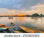 Mesmerizing view of sunset ot the bank of Dal Lake in Kashmir India 