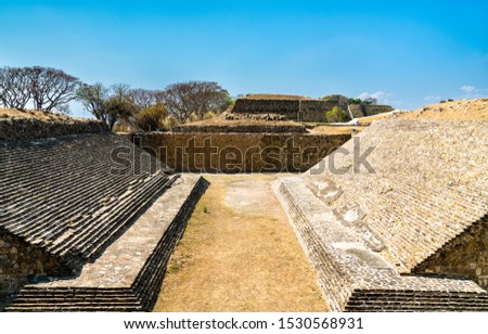 Mesoamerican ballcourt at the Monte Alban archaeological site near Oaxaca in Mexico