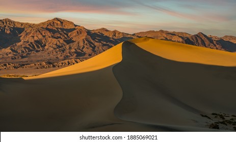 Mesquite Flat San Dunes In Death Valley National Park With Shadows Over The Dune