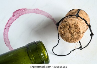 Mess After Party - Bottle Neck, Cork And Red Wine Spot