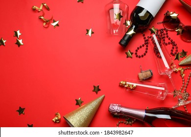 Mess After Party Celebration On Color Background