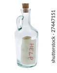 Message in a bottle, isolate against a white background