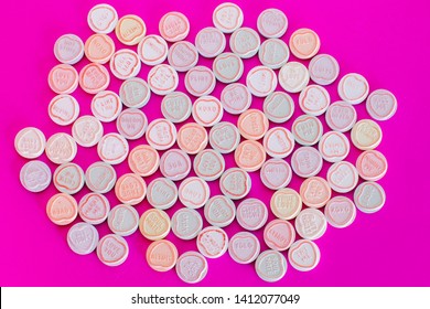 Message Love Heart Candy On Pink Background