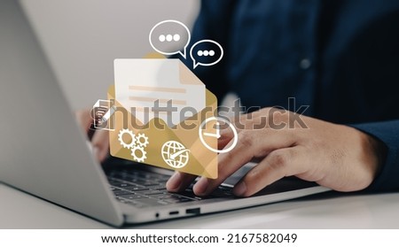 a message sent by e-mail, a notification that mail has been sent, a mail service, a new incoming text message, an envelope, a social network, chat, or spam.