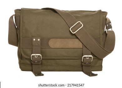 Messenger Bag Olive Isolated On White