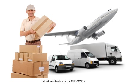 A messenger, packages and a transportation fleet - Powered by Shutterstock