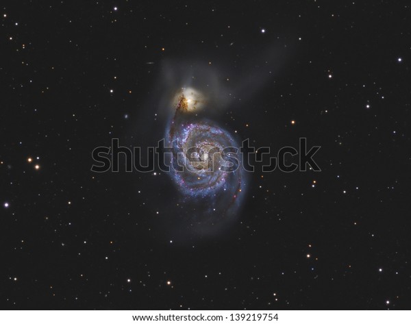 Messier 51 (M51); Spiral\
galaxy in the constellation Canes Venatici, also known as the\
Whirlpool Galaxy