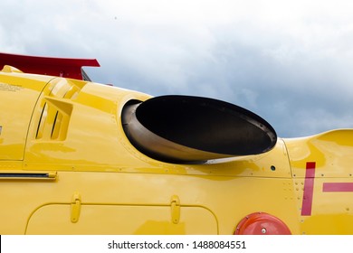 Messina, Italy - May 29 2019: Regional EMS Helicopter In  Service At Papardo Hospital. Detail Of Engine Exhaust.