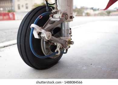 Messina, Italy - May 29 2019: Regional EMS Helicopter In  Service At Papardo Hospital. Detail Of Main Landing Gear.