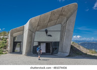 Messner Mountain Museum, Plan De Corones Mountain-August 14, 2016: Modern Structure, Created By Reinhold Messner, Designed By Zaha Hadid,and Dedicated To Mountaineering & Climbing, South Tyrol, Italy 