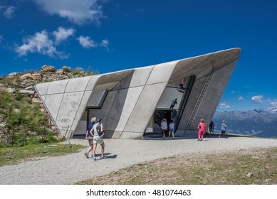 Messner Mountain Museum, Plan De Corones Mountain-August 14, 2016: Modern Structure, Created By Reinhold Messner, Designed By Zaha Hadid,and Dedicated To Mountaineering & Climbing, South Tyrol, Italy 