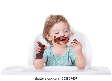 Messy Baby Eating Chocolate For The First Time