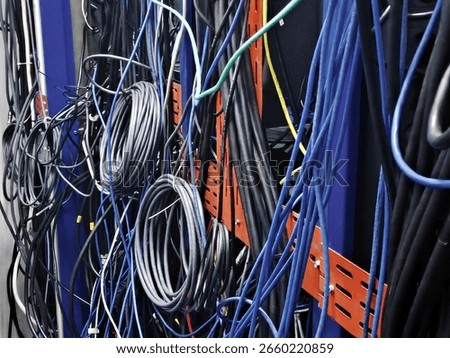 Messy cables in a server rack