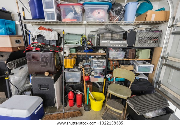 Messy Cluttered Garage Shelves Vintage Electronics Stock Photo (Edit ...