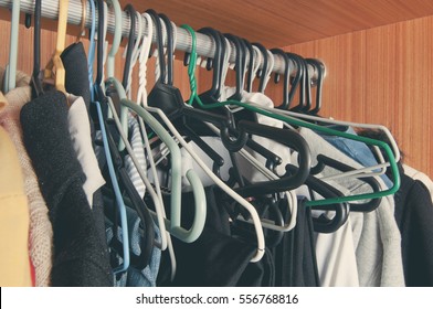 Messy Coat Hanger On The Rack  In The Cabinet