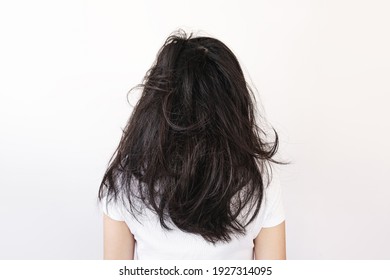 Messy damaged long black hair, on white background