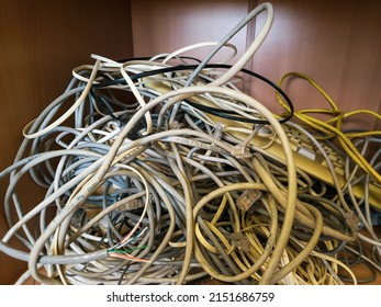 A Lot Of Messy Network Cables In The Closet.