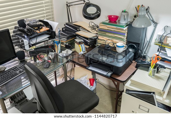 Messy Office Desk Table Piles Files Stock Photo Edit Now 1144820717