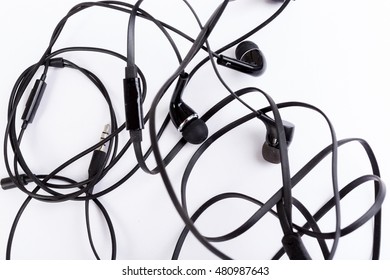 Messy Old Earphones On White Background Stock Photo 480987643 ...