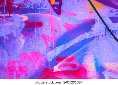 Messy paint strokes and smudges on an old painted wall. Pink, purple, white color drips, flows, streaks of paint and paint sprays - Powered by Shutterstock