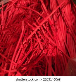 Messy Straight Cut Red Shredded Art Paper. Wrinkle Paper For Fancy Packaging.