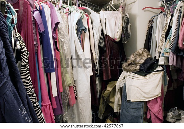 Messy Unorganized Closet Full Hanging Clothes Stock Photo (edit Now 