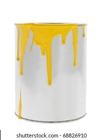 Messy Yellow Paint Can Isolated On White Background