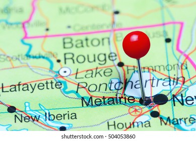 Metairie Pinned On A Map Of Louisiana, USA
