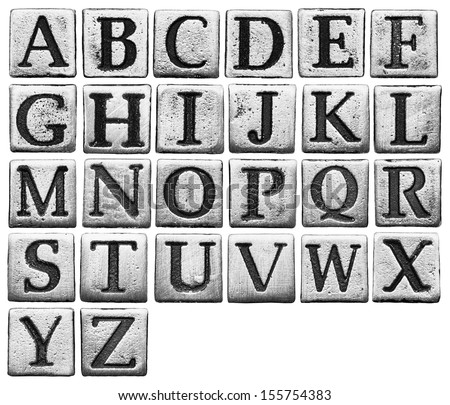 Metal alphabet letters isolated on white