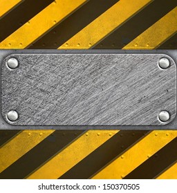 Metal background with caution stripes