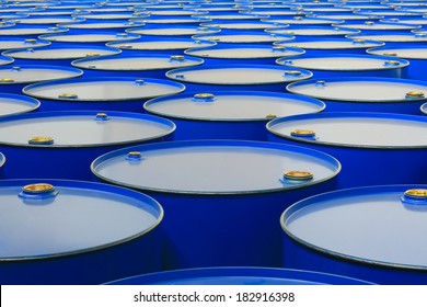 metal barrels of blue color - Shutterstock ID 182916398