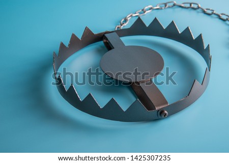 Metal bear trap. Business concept idea. Situations, risk setting.