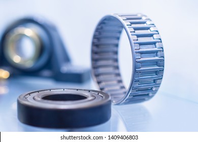 Metal Bearings. Devices To Reduce Friction In The Mechanism. The Structure Of The Car Engine. Mechanics. Automotive Industry. Bearing Disassembled.