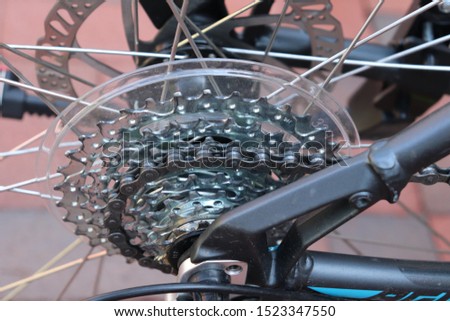 metal bicycle gears and chain on a ten speed bike