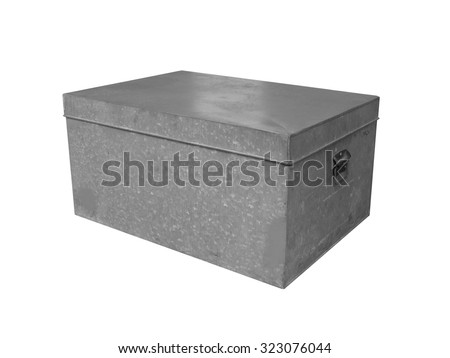 Metal box with lid isolated on white background