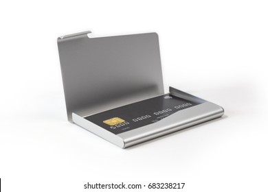 Metal Business Card Holder With Black Credit Card