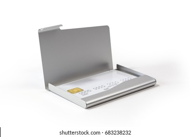 Metal Business Card Holder With White Credit Card