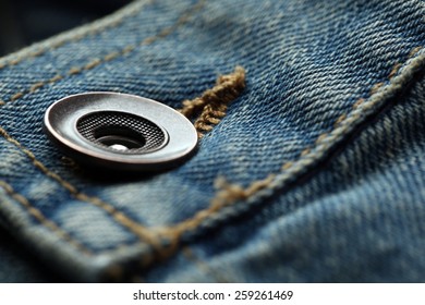 Metal Button On Clothes Close Up