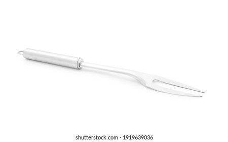 Metal Carving Fork Isolated On White. Kitchen Utensil