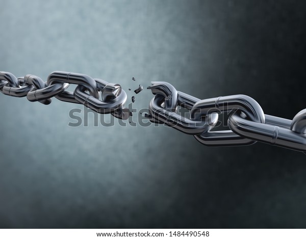 Metal chain\
breaking on bokeh gradient\
background