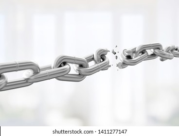 Metal chain broken break white background object