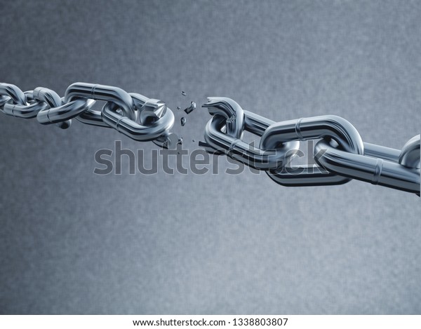 Metal chain\
broken break white background\
object