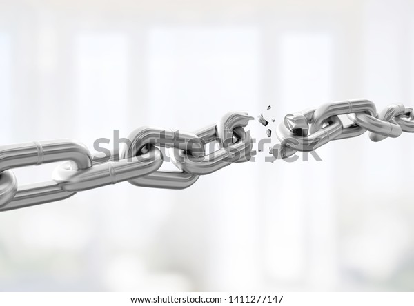 Metal chain\
broken break white background\
object
