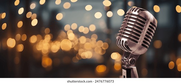 Metal classic microphone on lights background - Powered by Shutterstock