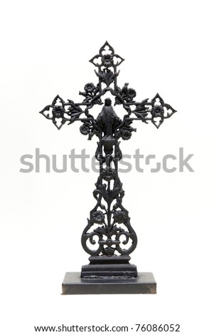 metal crucifix on a stand isolated on white background