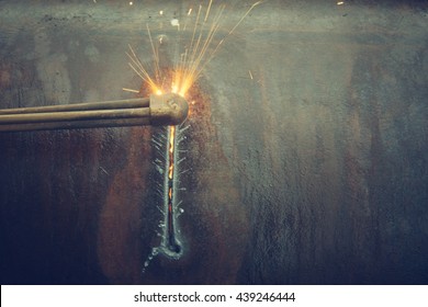 Metal Cutting With Acetylene Torch.